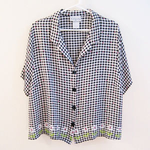 Basic Editions Blouse-Plus Size-B&W Gingham Print